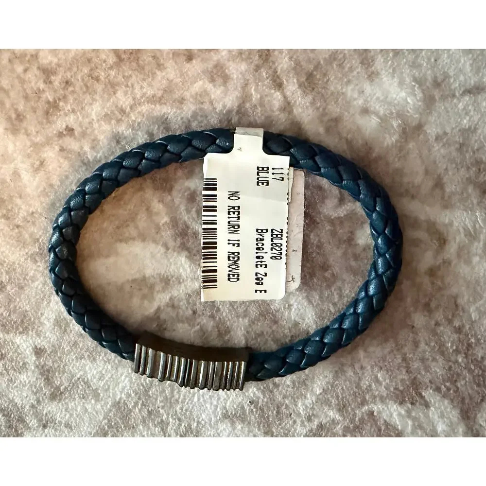 $595 NEW Men's Ermenegildo Zegna Black Rhodium Plated Silver & Braided Bracelet